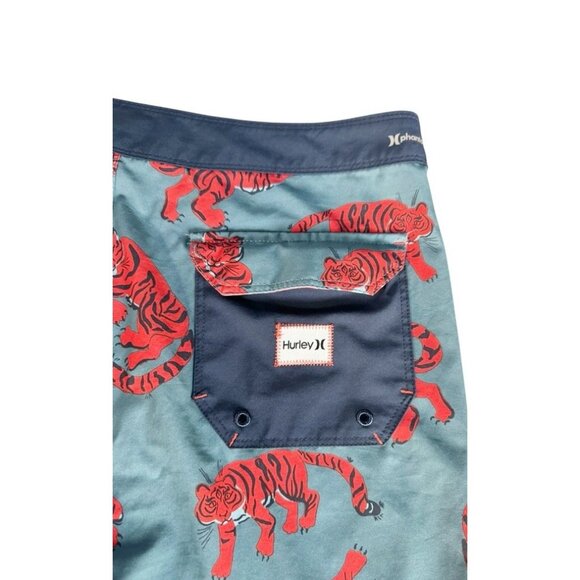 Hurley Phantom Men's Sz 34 Blue W/ Orange Tiger Print Boardshorts Board Shorts - Picture 5 of 8